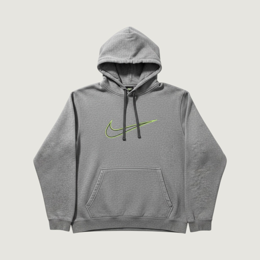 Nike Mens XL Hoodie Gray Neon Green Embroidered Swoosh Pullover Sweatshirt